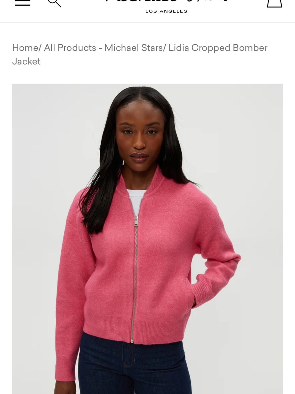Michael Stars Lidia Cropped Bomber Jacket in Pink
